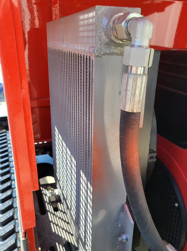 Mini excavator hydraulic oil cooler: aluminum fin core with a steel hose and swivel fitting