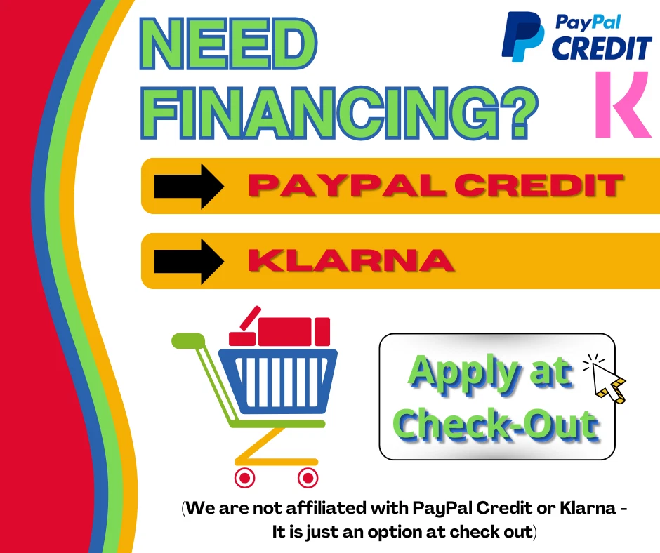 Financing graphic: PayPal Credit and Klarna, apply at checkout