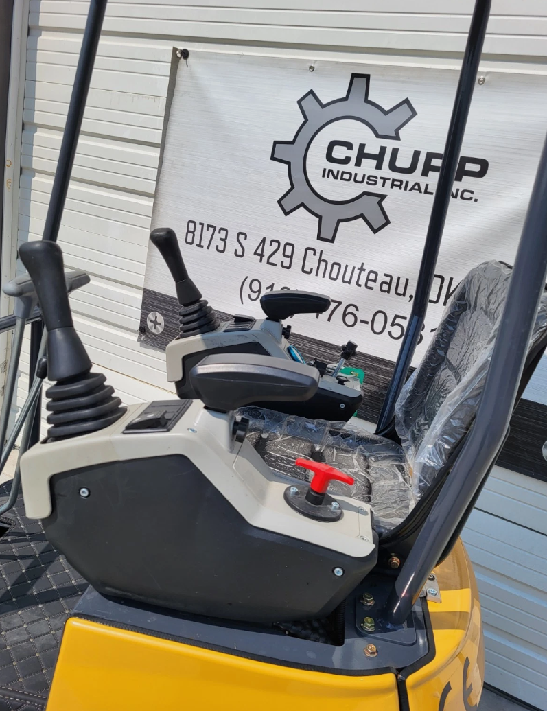IRE18P operator station with twin pilot joysticks, red safety lock lever and wrapped seat