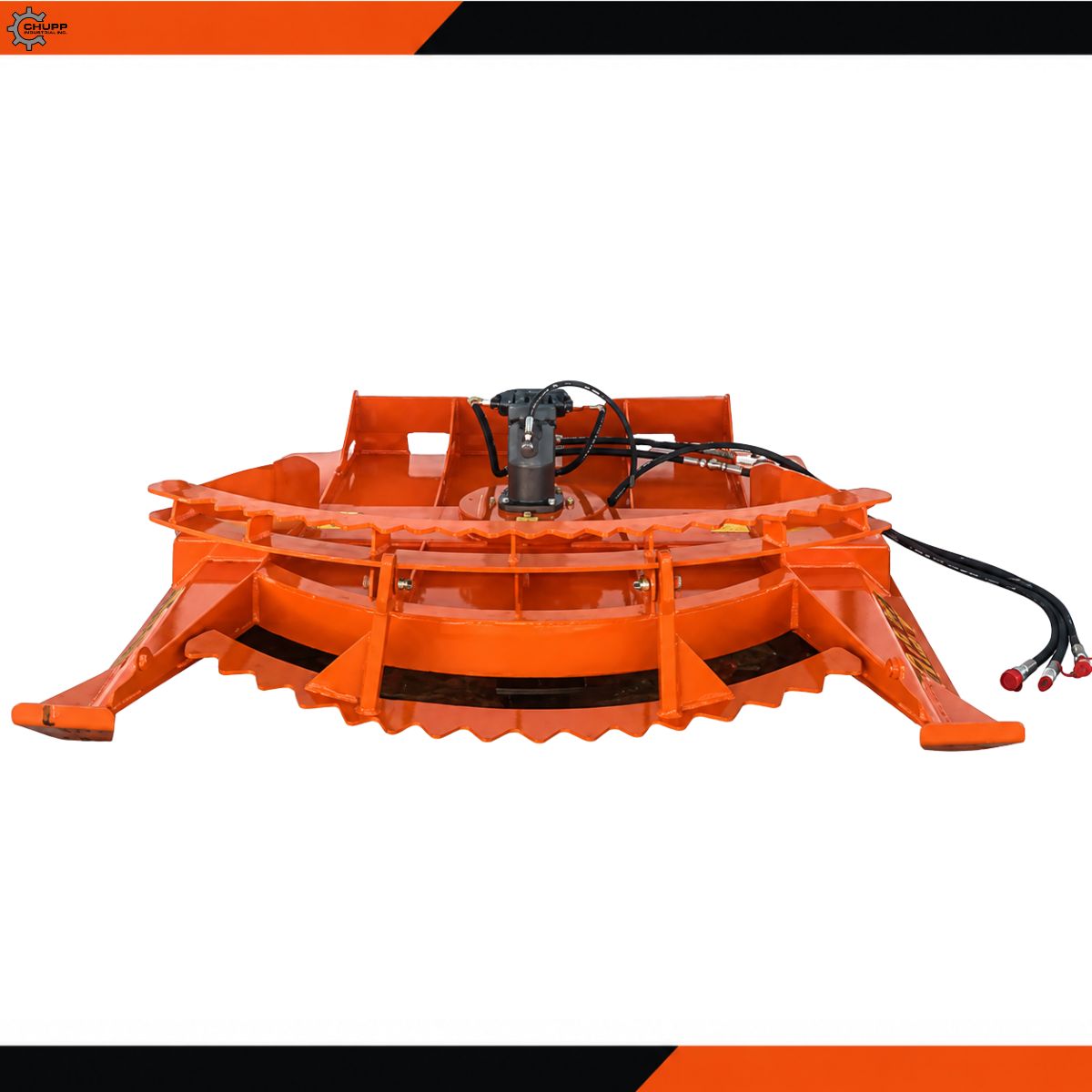 TopCat 68in high-flow brush cutter, orange deck on skid shoes, hydraulic motor and quick-couple hoses