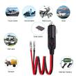 Cigarette lighter plug cord with use examples: travel trailer, snowmobile, motorcycle, boat, solar panel, battery tender