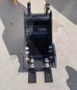 Black 8-inch trenching bucket from above, two digging teeth and a bolt-on pin hitch