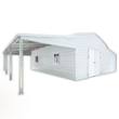 White 42x30 steel car garage with open lean-to carport, double doors and walk door