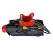 AGT excavator flail mower attachment, side view showing red hydraulic motor and CAT308 coupler