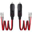 Pair of cigarette lighter plug cords, black housings with red LED, red and black leads with bullet terminals