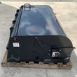 JCT 72in box broom, rear three-quarter view: skid steer quick-attach mount plate, hopper hood and side plate