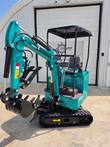 CFG H16R mini excavator, side view with boom extended and bucket lowered, thumb attachment open