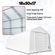 White 30oz PVC dual-truss fabric building with winch door, 18x50x17, inset of galvanized steel truss frame