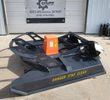 Gray 72-inch rotary brush cutter, orange hydraulic motor cover, guard bars and DANGER STAY CLEAR on the deck