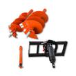WIG auger drive package: black hydraulic drive on a universal mount with two orange auger bits and an extension