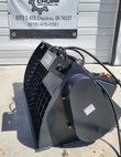 JCT concrete mixer skid steer attachment, angled view with grated drum, hoses and quick-attach plate