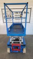 Skyjack SJIII 3219 scissor lift, stowed, ladder end with platform deck, control box and red entry step