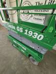 Green Genie GS-1930 scissor lift, stowed, platform rails and ground control side