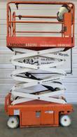 Snorkel S3219E electric scissor lift with the scissor stack partly raised, side view