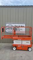 Snorkel S3219E scissor lift with the platform extension deck rolled out