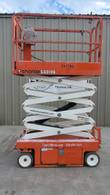 Snorkel S3219E scissor lift with platform partly raised, showing the scissor stack