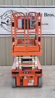 Snorkel S3219E scissor lift, control end with the platform control box on the rail