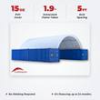 Key specifications of the 20x40 Heavy Duty 15oz PVC Container Shelter: 20 ft by 40 ft, 6.5 ft above the containers