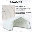 White PVC arch fabric building, frame closeup; 5ft arch spacing, 16-ga galvanized arch and 18-ga steel purlin tubes