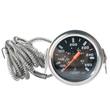 Hydraulic oil temperature gauge, black dial 100 to 250 F, chrome bezel and coiled capillary line