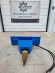 Blue GIYI log splitter overhead, quick-attach mounting and gold screw cone visible