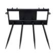 JCT four-spear hay bale spear, black frame with four forged tapered tines and a universal skid steer quick-attach mount