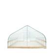 Tunnel greenhouse peaked end wall, interior floor visible through clear 6 mil film