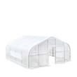 White 20x20 tunnel greenhouse with the end door swung open showing the interior