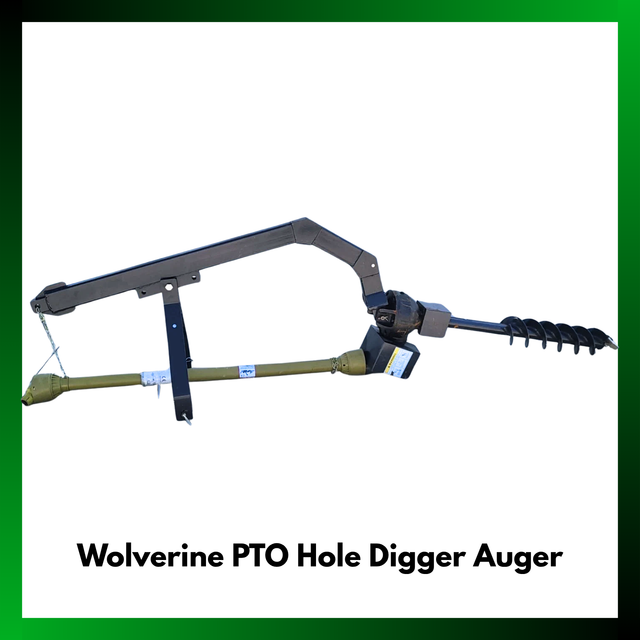 Wolverine 3-point PTO post hole auger with gearbox, PTO driveline shaft and helical 6-inch auger bit