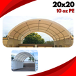 White 10oz PE arched shelter over two shipping containers, installed on site