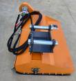 Flail mower from above: mount bracket and pins, hydraulic motor, hoses and bolted rubber skirt below