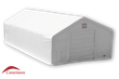 White 30x60x22 dual-truss PVC fabric building, front winch door, man door and two peak vents