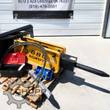 AGROTK 680 hydraulic breaker hammer, yellow housing with chisel fitted, plus spare chisel, hoses, toolbox and bracket