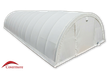 White 30oz PVC dome fabric building, arched ribbed cover and closed end wall with door
