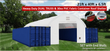 21x40x6.5 dual truss container shelter with white PVC cover and winch door, spanning two blue shipping containers
