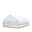 12x20 tunnel greenhouse side angle, clear film showing the hoop frame and wood base