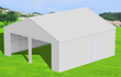 White 33x25 steel double garage render, two open door bays and a side walk door