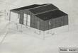 Dimension drawing of the K4230T steel garage: 41.2 ft long, 13.1 ft peak, lean-to carport and walk door