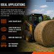JCT 4-spear bale spear applications graphic: large square and round bales, double bales, farm and ranch hay transport
