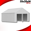 33x25x14 metal double garage graphic, white building with two open door bays