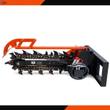 GIYI skid steer trencher: toothed digging chain, orange crumber arm, quick-attach mount plate and hydraulic hoses