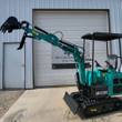 Teal AGT MH12RX mini excavator, boom raised with bucket and mechanical thumb, backfill blade, canopy and rubber tracks