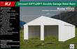 Spec banner for the KJ K3325 33x25x14 double garage steel barn with specifications and dimensions