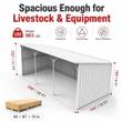 Dimension graphic of the 25x12 livestock shed: 25 ft long, 12 ft wide, 11 ft front height