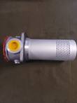 FAX-63 hydraulic filter housing side view, yellow-capped port, red cap and perforated tube