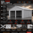 Feature graphic for the cream 22x23x13 double garage: reinforced roof trusses, premium steel panels