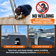 Graphic showing the no-weld twist-lock and clamp mounting design for Covermore shelters