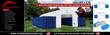 21x40x6.5 dual truss container shelter spanning two blue containers, spec banner with feature list and frame diagrams