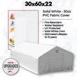 30 oz solid white PVC cover on a 30x60x22 dual truss fabric building: fire retardant, water resistant, UV protected