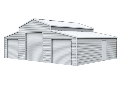 42x30x13 Metal Storage Shed with 3 Roll-Up Doors (Cream)